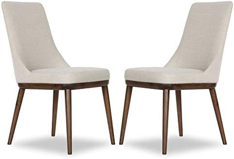 Pemberly Row Mid Century Modern Grayson Beige Upholstered Fabric Kitchen and Dining Chairs with W... | Amazon (US)