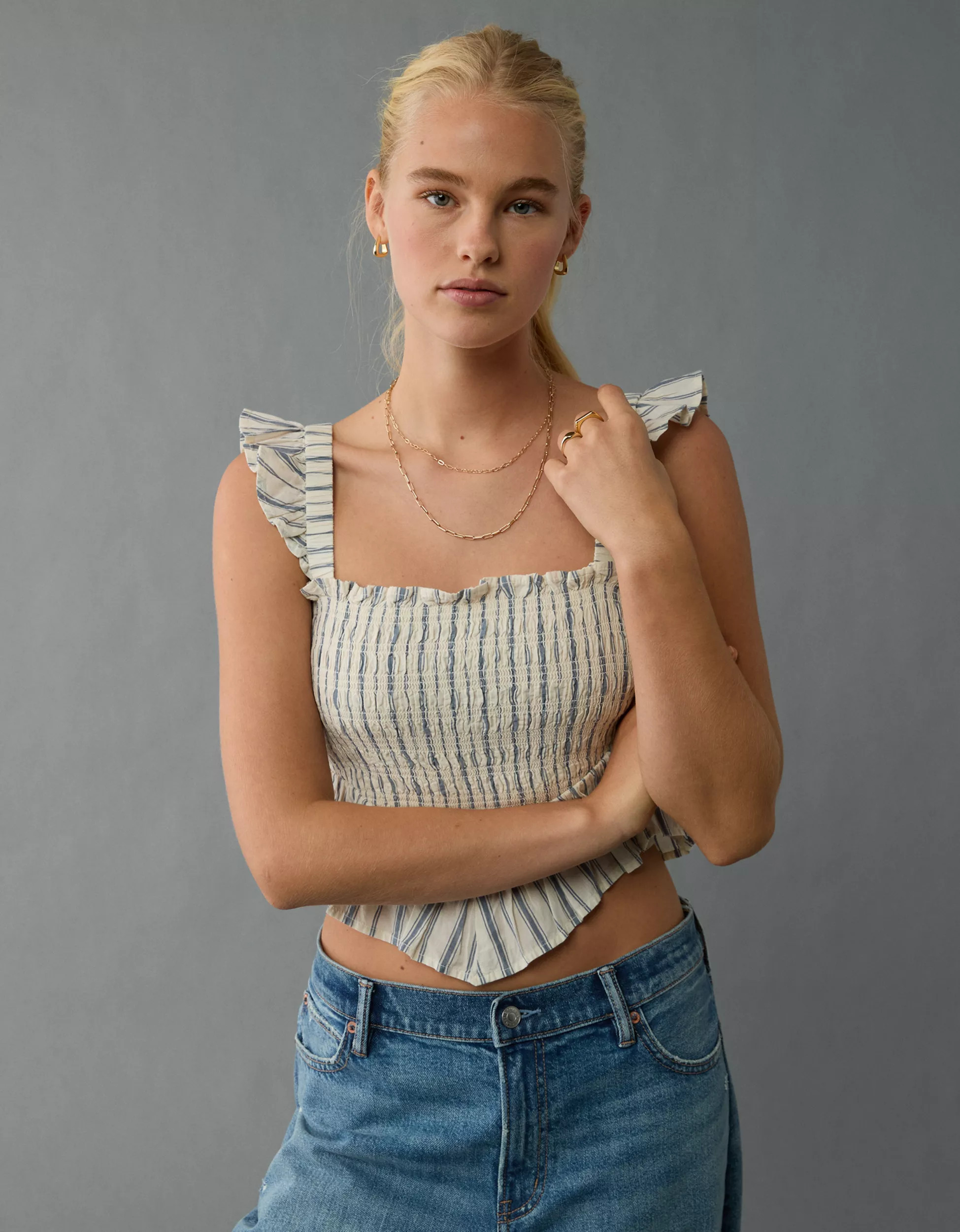 AE Bella Smocked Crop Top | American Eagle Outfitters (US & CA)