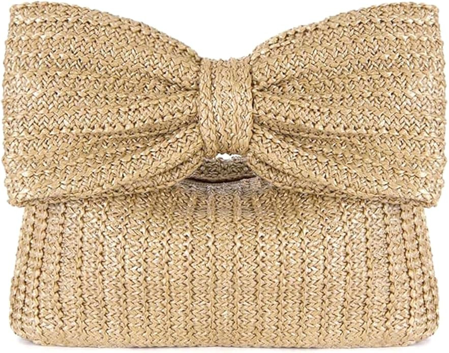 Huralona Women Straw Woven Clutch Purse Pleated Handbag for Summer Beach Vacation Straw Shoulder ... | Amazon (US)
