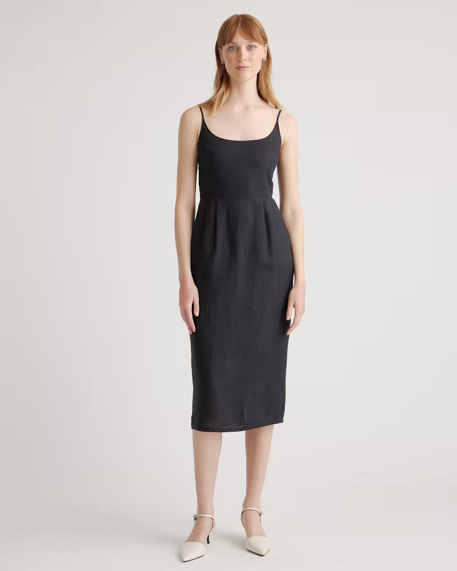 100% European Linen Scoop Neck Midi Dress in Black | Quince