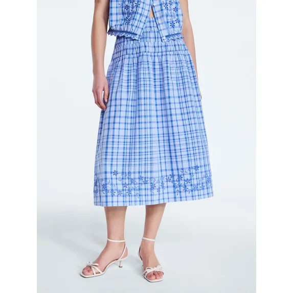 Free Assembly Women's and Women's Plus Embroidered Cotton Maxi Skirt with Smocked Waist, Sizes XS... | Walmart (US)