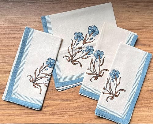 Dianthus 100% Cotton Blockprinted Napkin Set of 4, 16 x 16 Square, Gift for Home, Weddings, Mothe... | Amazon (US)