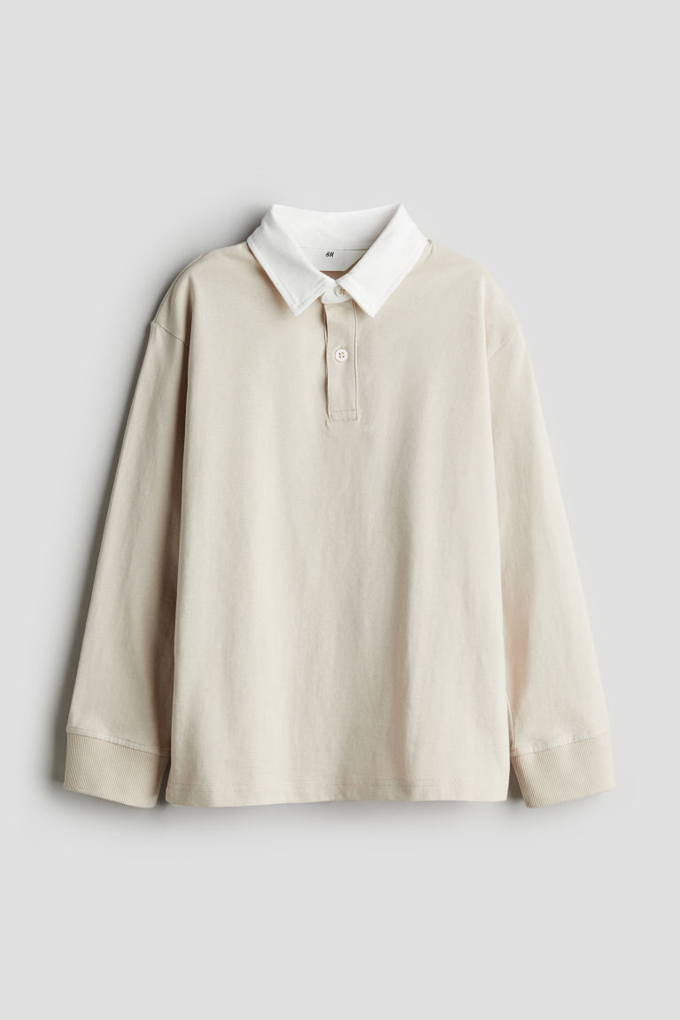 H & M - Cotton jersey rugby shirt - Beige | H&M (UK, MY, IN, SG, PH, TW, HK)