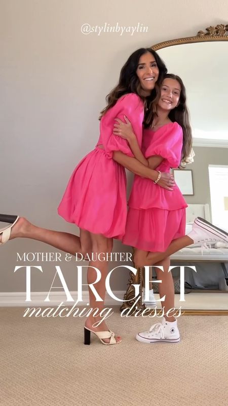 Mother and daughter Target matching dresses! 

I’m just shy of 5’7 for reference: 
PINK DRESS: We both found it to run small and sized up one. Wearing S

GREEN DRESS/ WHITE DRESS: TTS 

#LTKSeasonal #LTKunder50 #LTKstyletip