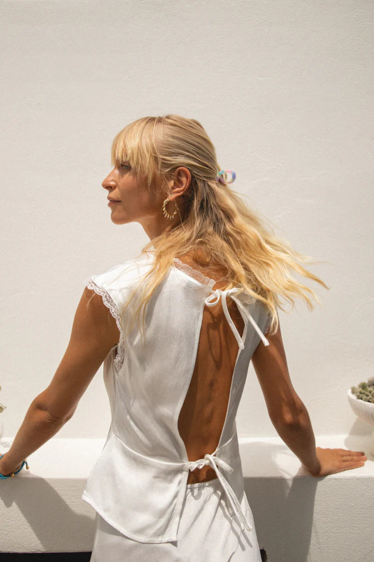 Vintage Lover Tie Back Top White | VRG Grl