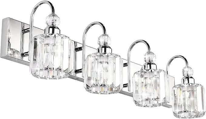 Ralbay Modern LED Crystal Bathroom Vanity Lights 4-Lights Stainless Steel Crystal Vanity Lights O... | Amazon (US)