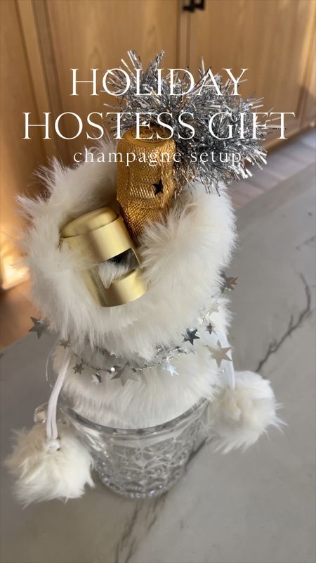 GIFT \ hostess champagne gift🍾 Affordable finds from Amazon and super cuuuuute🤩 Cheers, y’all!🥂 Here’s what I used👇🏻
+ glass ice bucket $24
+ faux fur bottle bag $14
+ champagne stopper $21 for 2
+ tinsel drink stirrers $6 for 12
+ star garland $8

Christmas party
NYE
New Year’s Eve 
Bar 


#LTKGiftGuide #LTKHoliday #LTKVideo