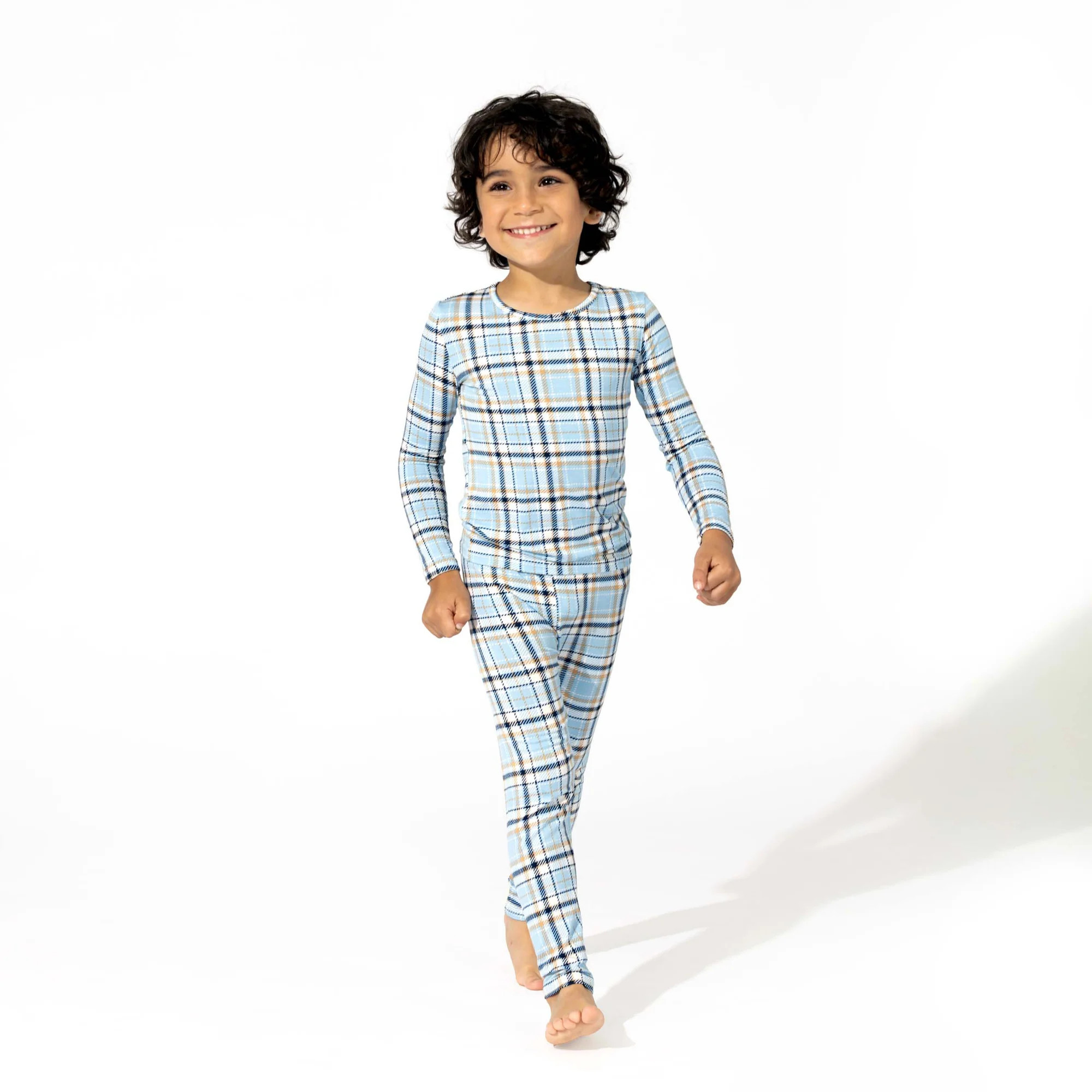 Holiday Plaid Blue Bamboo Kids Pajamas | Bellabu Bear
