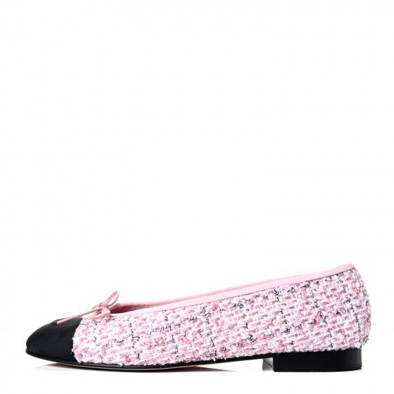 CHANEL

Tweed Grosgrain Cap Toe Ballerina Flats 38.5 Pink Black | Fashionphile