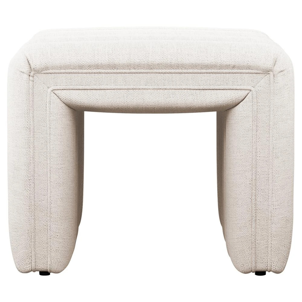 Leo Modern Classic Beige Performance Tufted Square Ottoman | Kathy Kuo Home