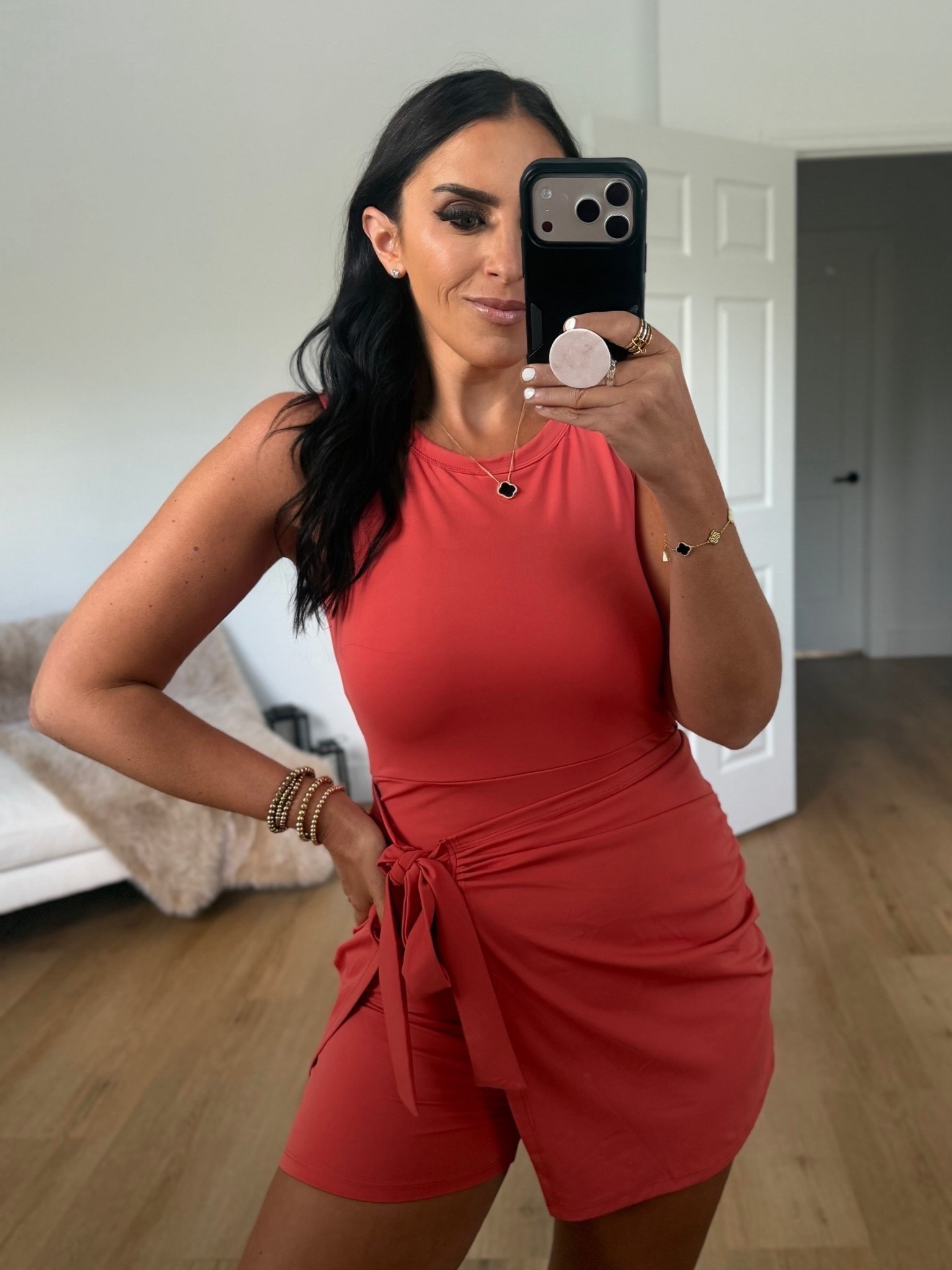  Women Summer Sleeveless Bodycon Tie dress wearing size small. 