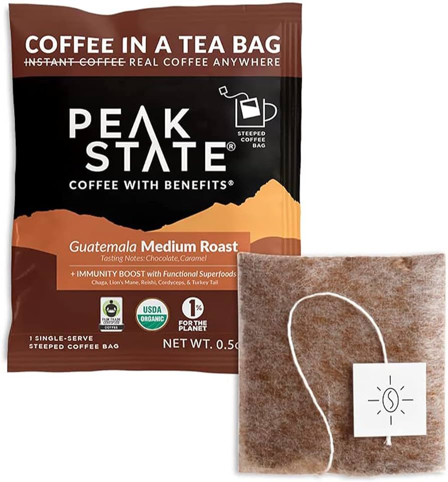 Peak State Coffee in a Tea Bag - Organic Instant Coffee Alternative - Medium Roast Guatemala Stee... | Amazon (US)