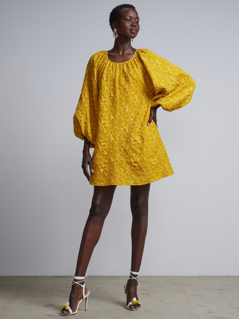 Textured Puff-Sleeve Shift Dress | New York & Company