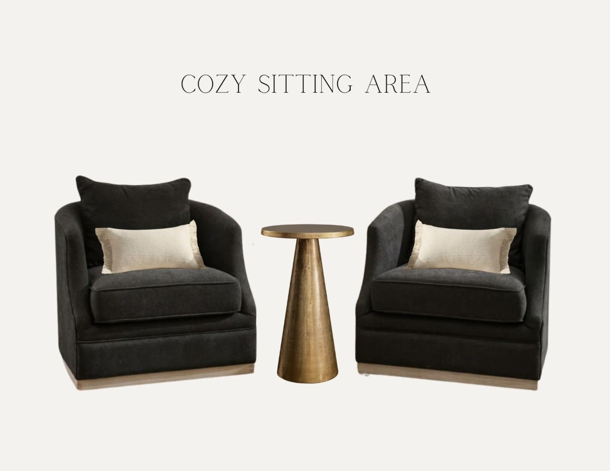 Cozy sitting area, black chair, swivel chair set, gold end table, living room chairs

#LTKHome