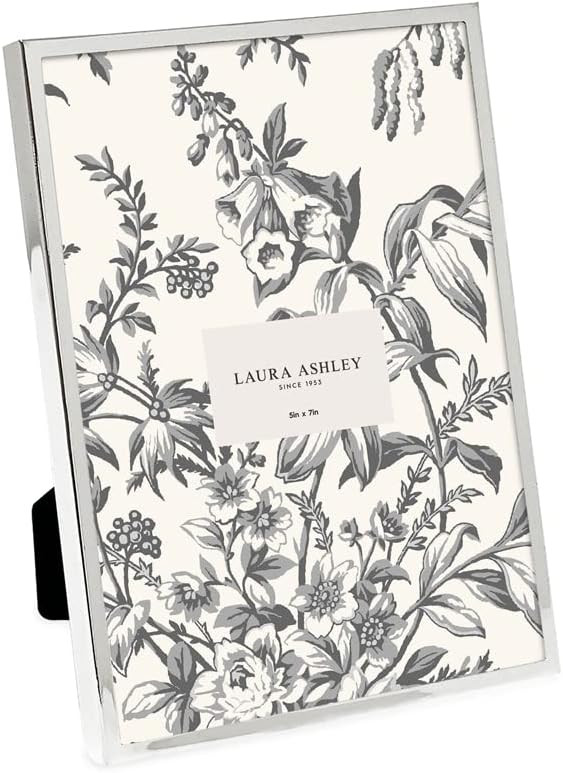 Laura Ashley 5x7 Silver Flat Metal Picture Frame (Vertical & Horizontal) w/Two-Way Easel Stand, B... | Amazon (US)