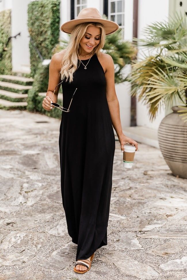Who I'm Supposed To Be Solid Black Maxi Tank Dress- Pink Lily  | The Pink Lily Boutique