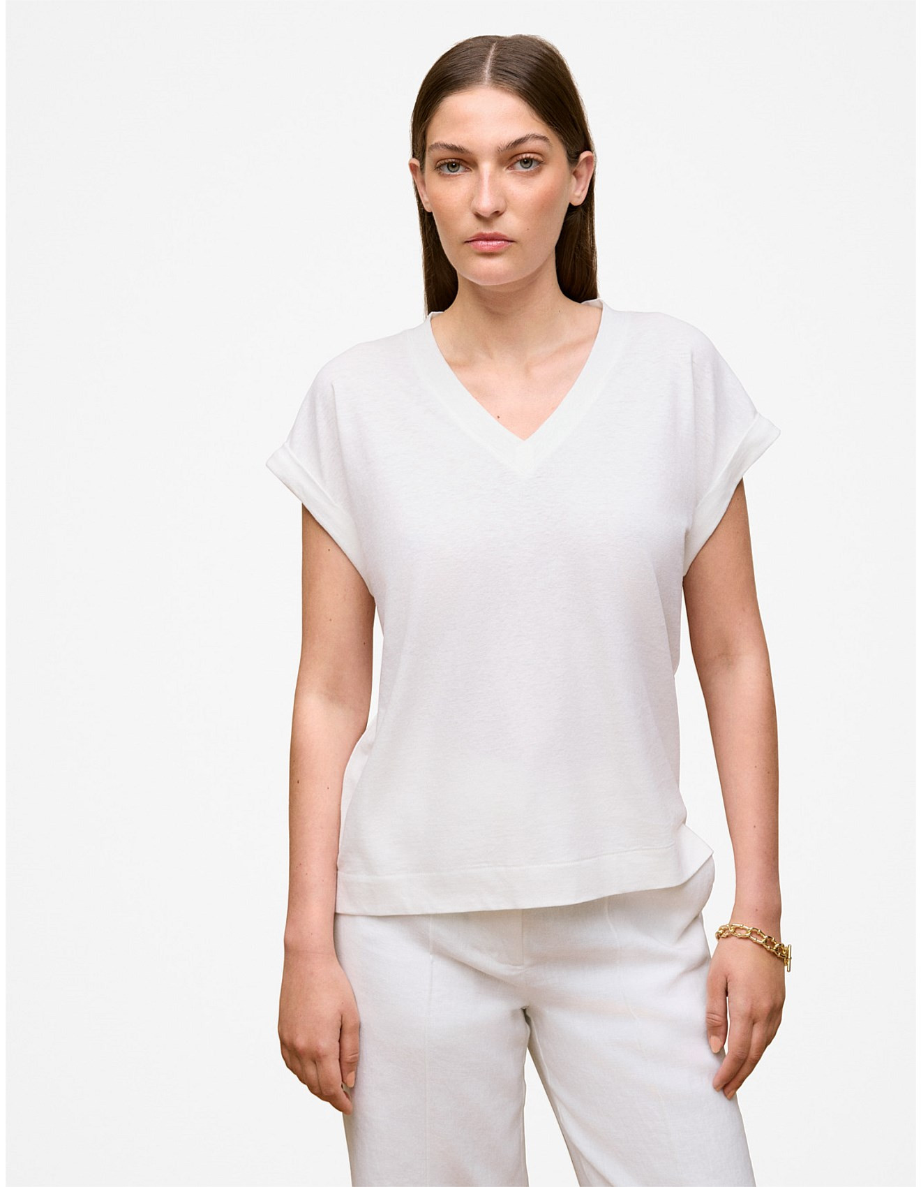 Linen Cotton V Neck T-shirt | David Jones (Australia & New Zealand)