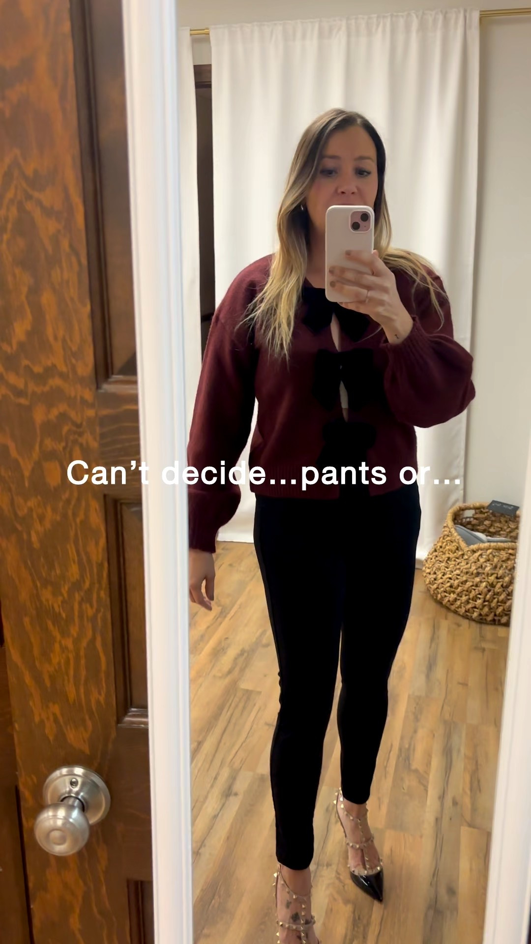 Fall fashion dilemma: pants or skirt? 🤔 Either way, this burgundy bow cardigan is giving main character energy this season. It’s soft, warm, and perfect for everything from office days to holiday dinners.

You’ll want this one before it sells out — trust
 #FallFashionFinds #WorkwearStyle #CozyChic #OOTD #StyleInspo

#LTKSeasonal #LTKHoliday #LTKGiftGuide