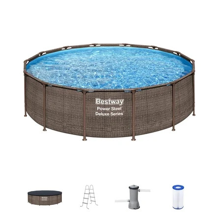 Bestway Power Steel Above Ground Pool - Pump Ladder and Cover - 14 ft x 42 in Brown | Walmart (US)