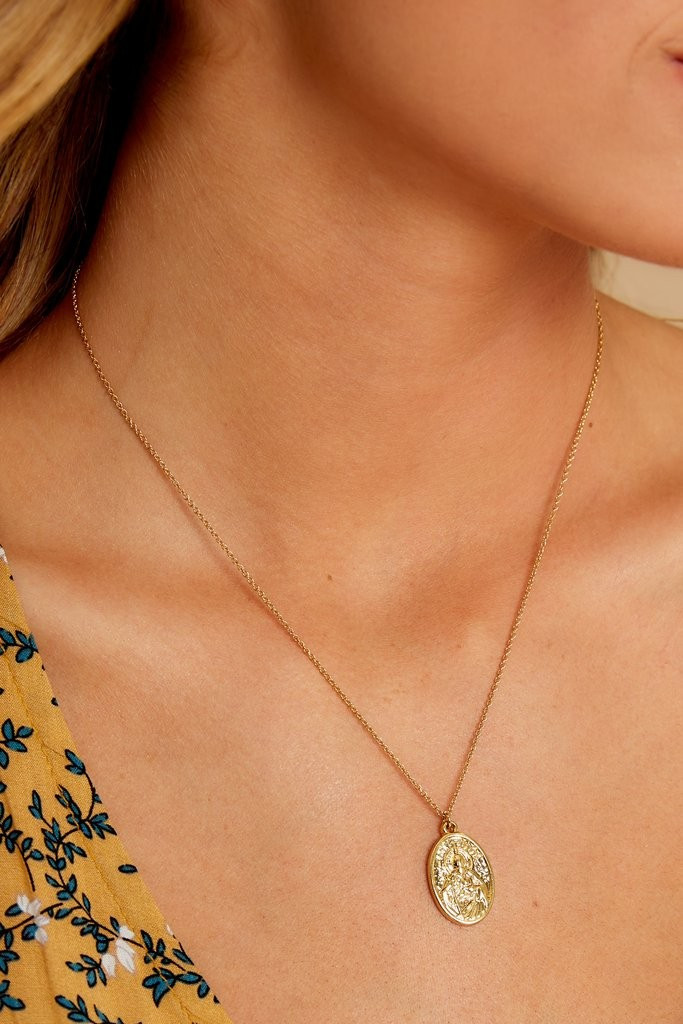 Keeping Watch Saint Jude Gold Pendant Necklace | Red Dress 