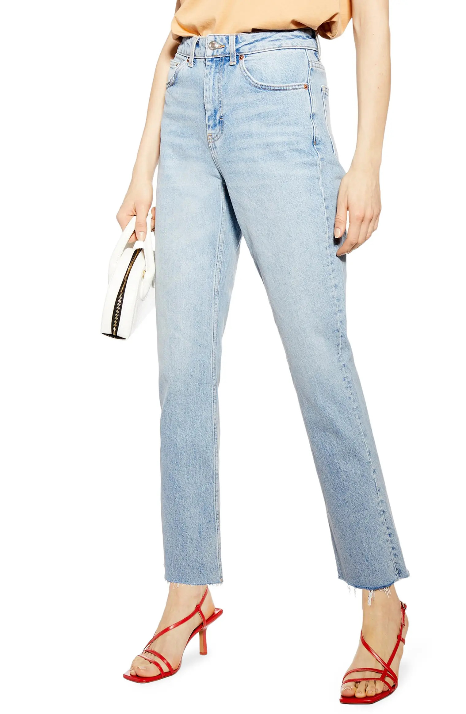 High Waist Raw Hem Straight Leg Jeans | Nordstrom