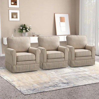 33.1" Wide Modern Soft Cushioned Back Striped Round Arm Accent Chair With Swivel (Set of 3) | Wayfair North America