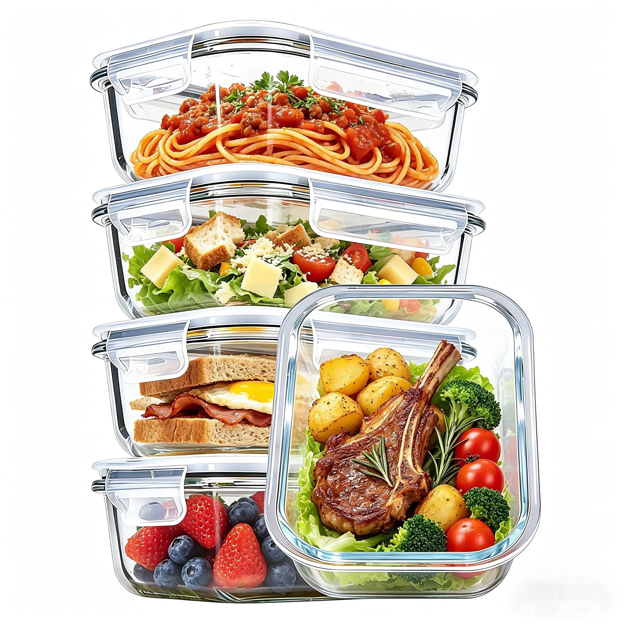 Sindcom 5Pack 22oz Glass Storage Containers with Lids, Glass Meal Prep Food Container Sets with Snap Airtight Lids for Microwave, Oven, Freezer and Dishwasher | Walmart (US)