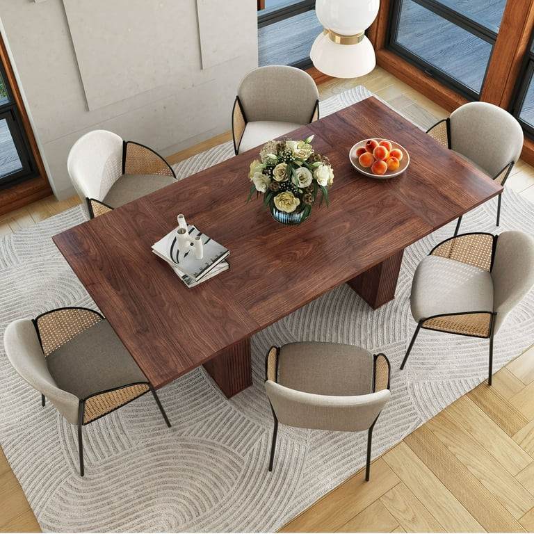 PHOYAL MDF Rectangular Dining Table for 6-8, 78.74"L, 39.37"W, Walnut - Walmart.com | Walmart (US)