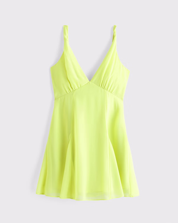 V-Neck Twist Godet Mini Dress | Abercrombie & Fitch (US)