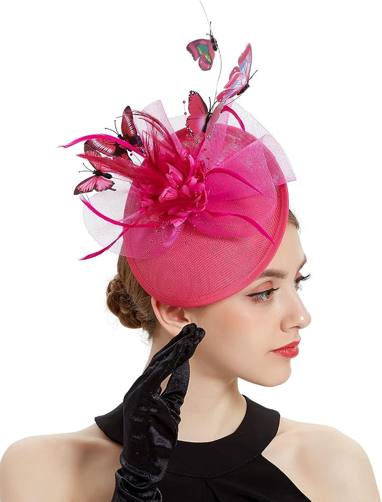 Coucoland Fascinators Hat Tea Party Pillbox Hat Butterfly Fascinator Headband for Kentucky Derby | Amazon (US)