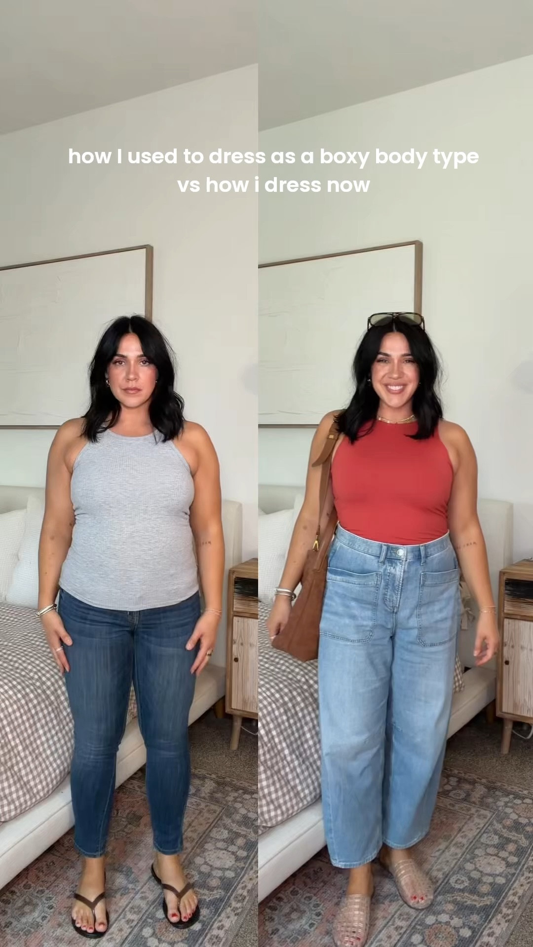 Millennial outfit upgrade! Boxy body style for the midsize mamas. I’m in a size L petite in the barrel jeans use code NINAXSPANX- tank size L. 