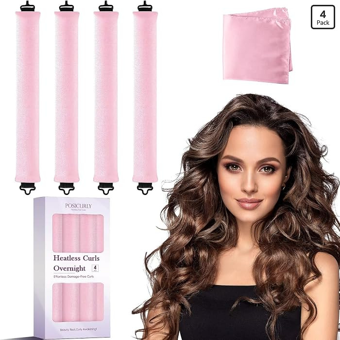 Heatless Curls Overnight Hair Curlers - 4 Pcs No-Heat Curling Rod to Sleep In,Velvet Hair Rollers... | Amazon (US)