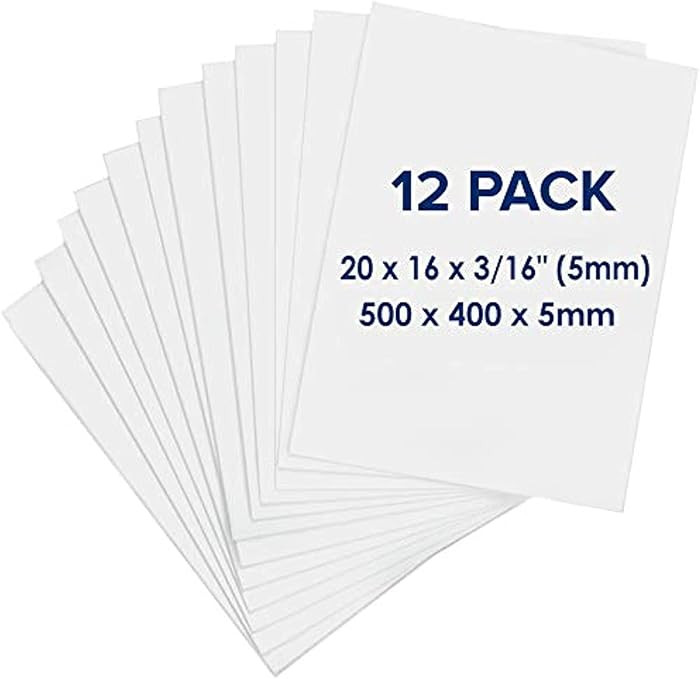 Foam Board 16 x 20 x 3/16" - Premium 12 Pack - White Poster Board, Acid Free, Double Sided, Rigid... | Amazon (US)