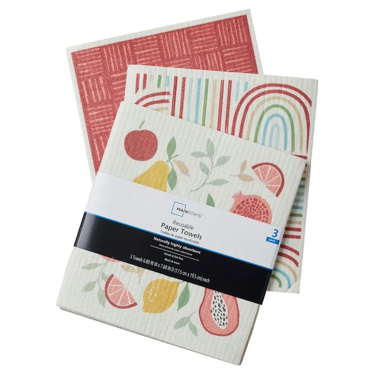 Mainstays Reusable Kitchen Dish Cloth Towels 3 Pack, Red Multi | Walmart (US)