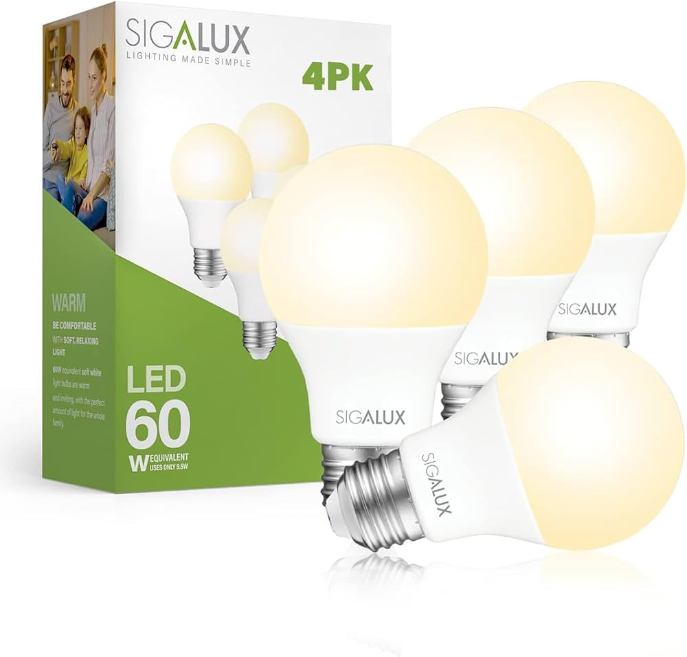 Sigalux LED Light Bulbs 60 Watt Equivalent A19 Standard Light Bulbs 2700K Warm, Non-Dimmable Ener... | Amazon (US)