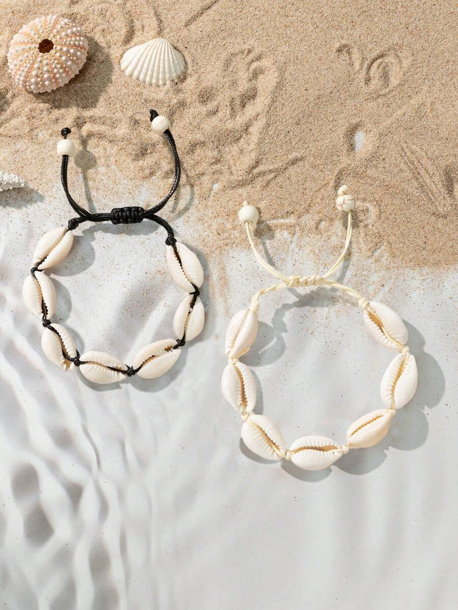 2pcs/set Beach Adjustable Shell Bracelets For Women | SHEIN