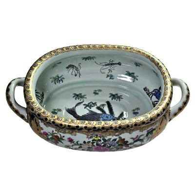 Vintage Chinese Blue & White Yi Lin Art Chinoiserie Foot Bath Planter Fish Crab | eBay US