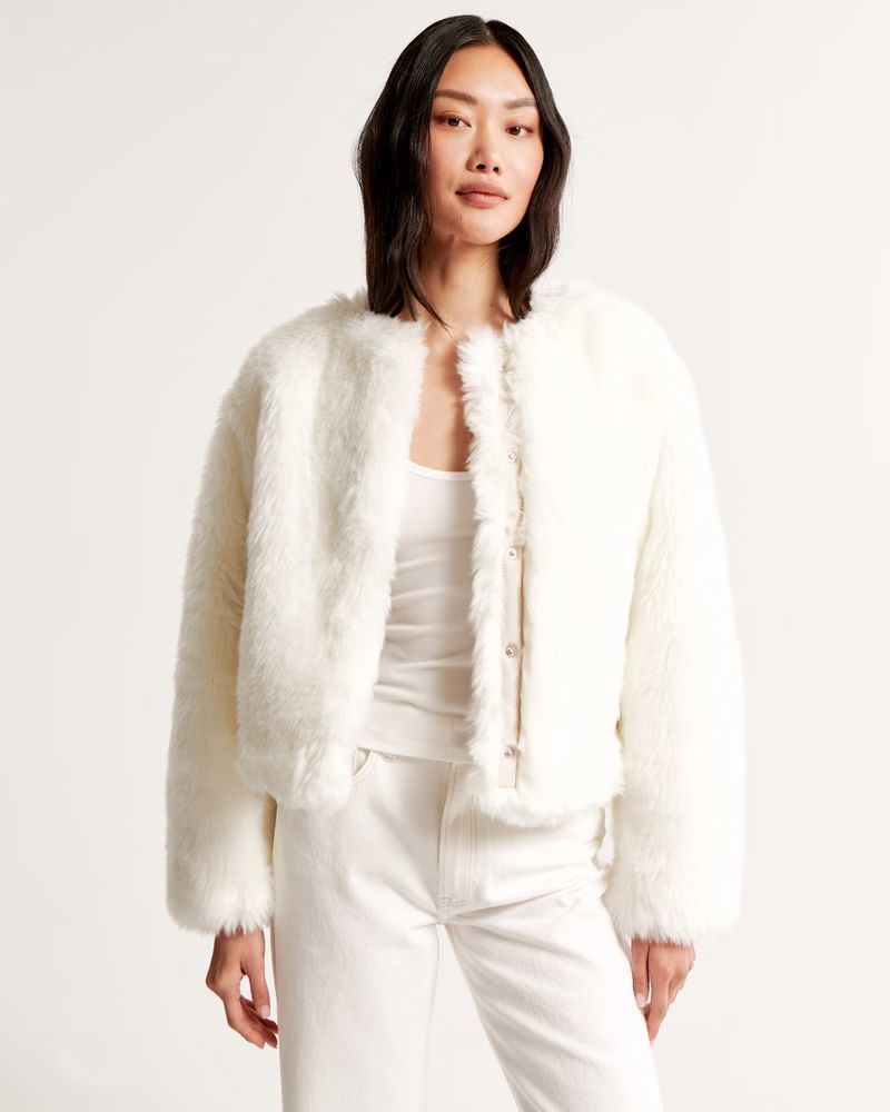 Women's Winterized Collarless Faux Fur Jacket | Women's Clearance | Abercrombie.com | Abercrombie & Fitch (US)