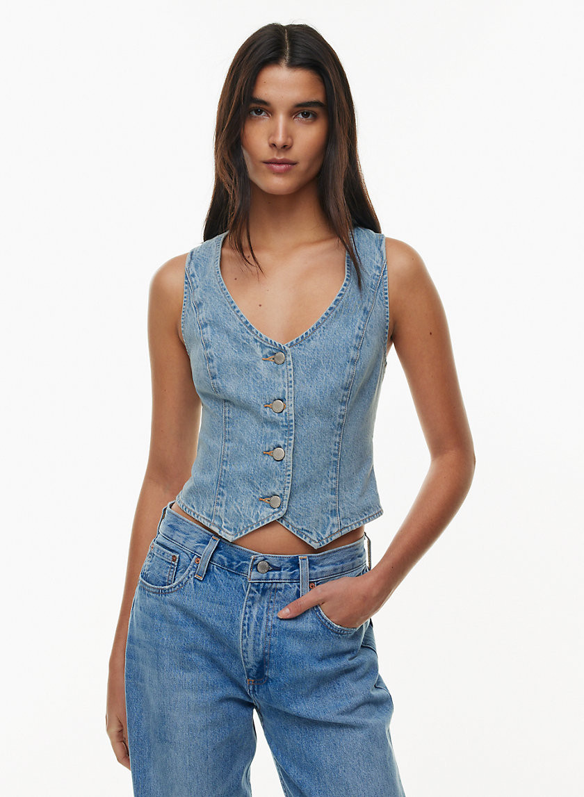 Denim Forum Women's The '90S Mia Denim Vest in 7 Yrs Bleu Taboo size Small | Aritzia