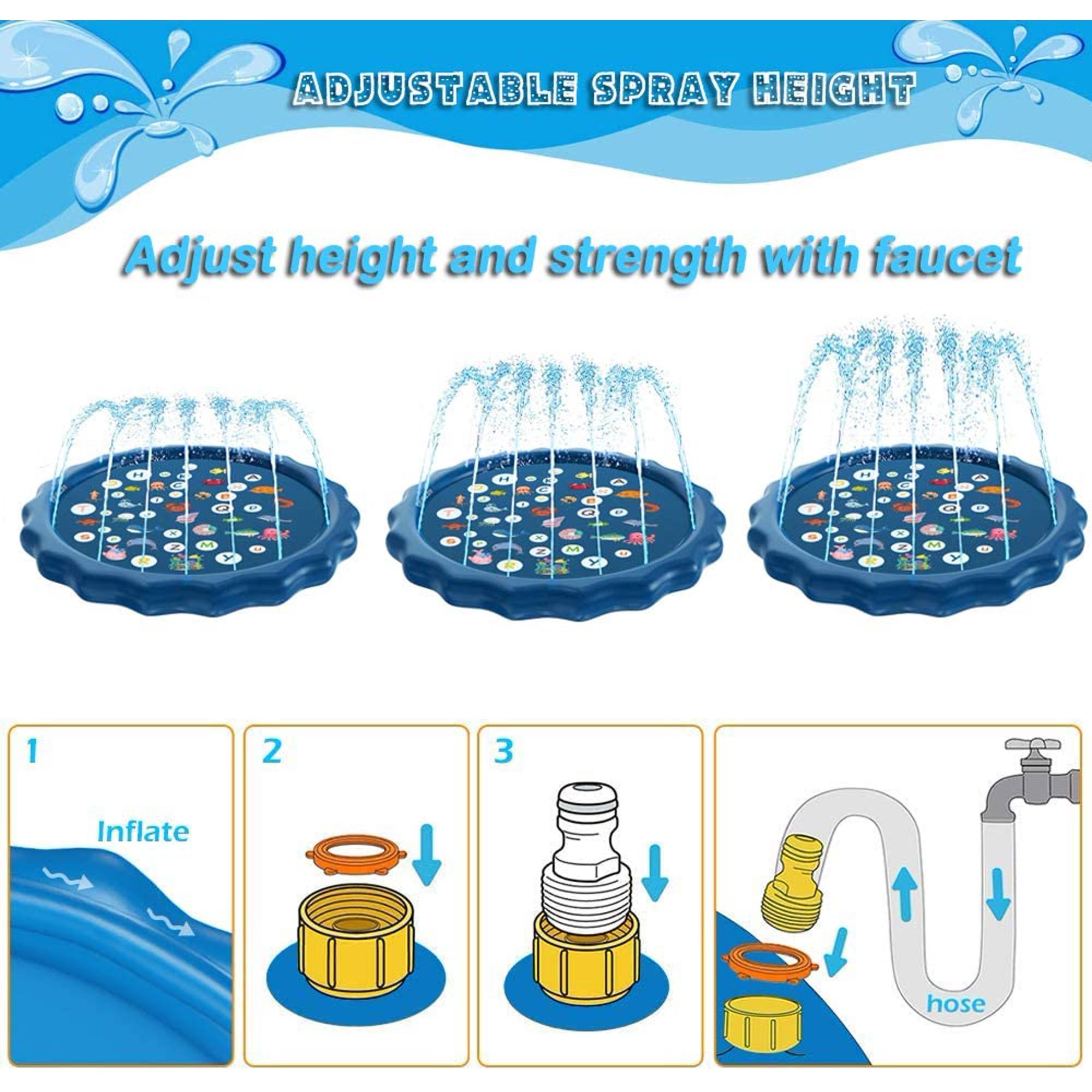 68’’ Sprinkler for Kids, 3-in-1 Splash Pad, from A to Z Toddler Pool for Wading Swimming and ... | Walmart (US)