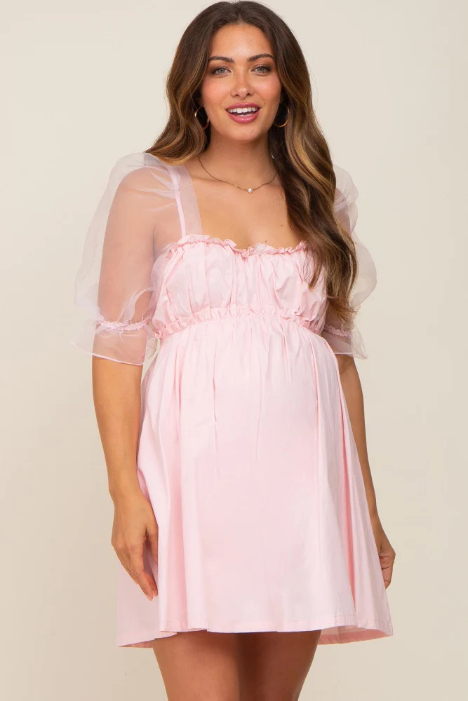 Light Pink Mesh Sleeve Maternity Mini Dress | PinkBlush Maternity