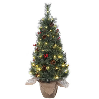 3ft Pre-Lit Small Snow Flocked Christmas Tree, Mini Christmas Tree with 78 Led Lights Cloth Bag Base Green Single | Target
