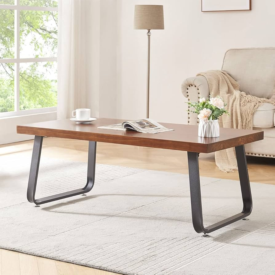 LVB Natural Wood Coffee Table, Solid Wood Center Table for Living Room, Rustic Metal Industrial R... | Amazon (US)