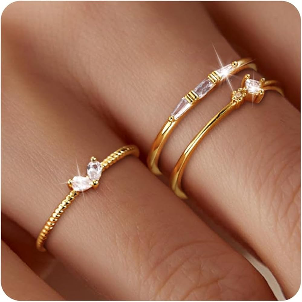 Moodear Non Tarnish 3PCS Thumb Rings Set - Dainty Thin 14K Gold Plated Stackable Cubic Zirconia R... | Amazon (US)