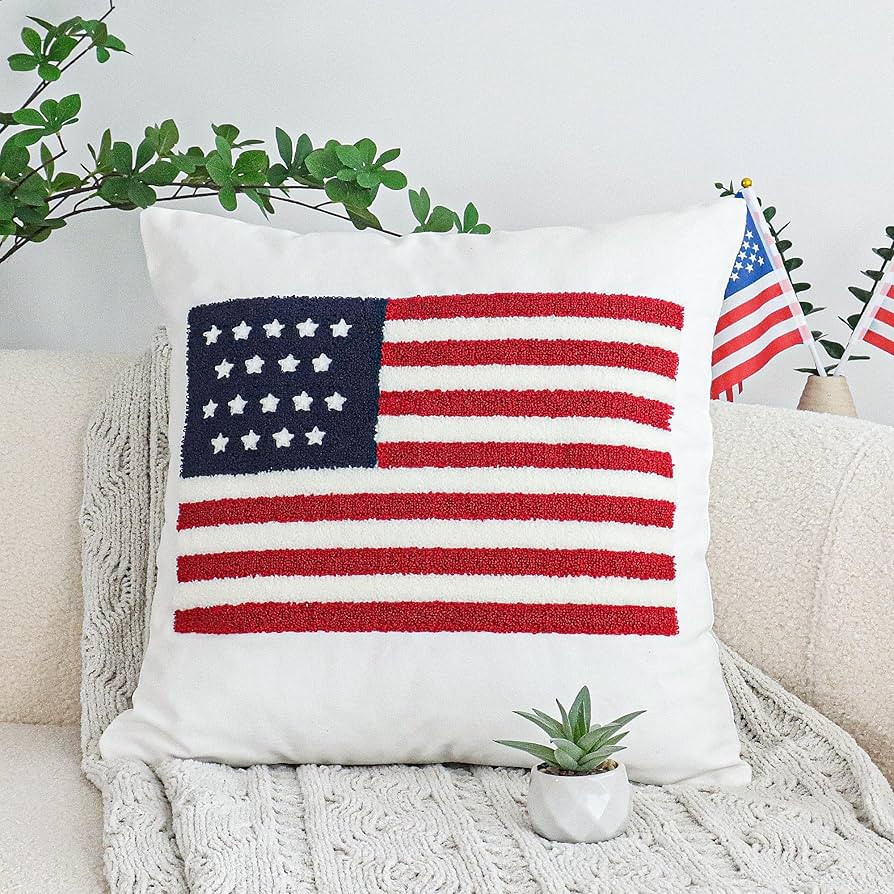 Jonhier 4th of July Throw Pillow Cover, Independence Day Patriotic Throw Pillow Case Tufted Ameri... | Amazon (US)