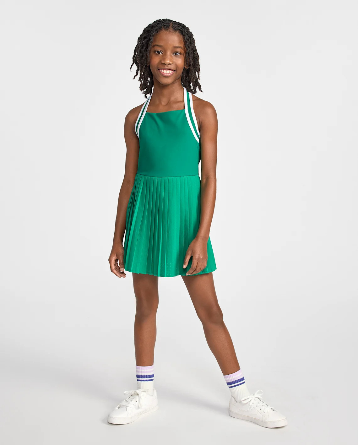Girls Quick Dry Contrast Halter Pleated Tennis Dress - green | The Children's Place