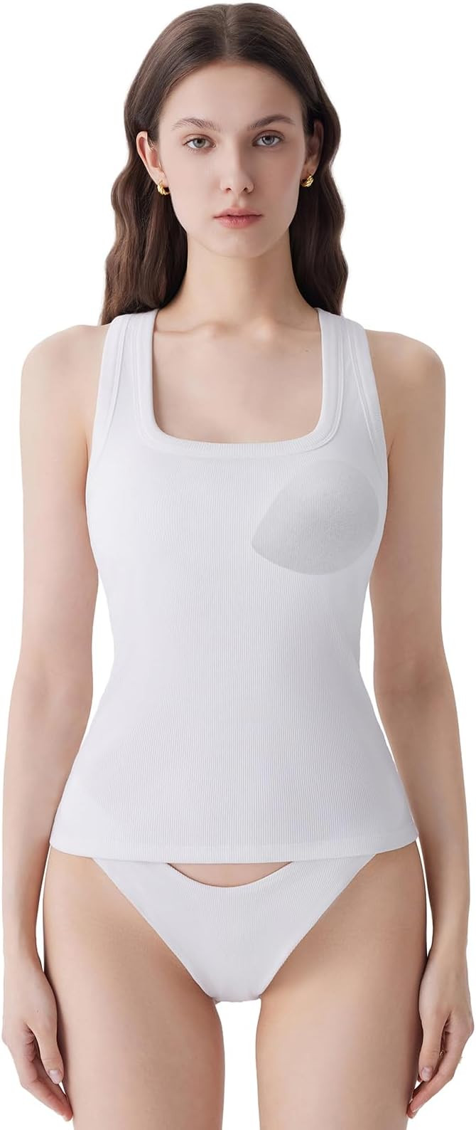 SUUKSESS Womens Padded Cotton Ribbed Tank Tops Square Neck Racerback Basic Tops | Amazon (US)