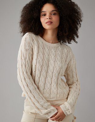 AE Cropped Cable-Knit Sweater | American Eagle Outfitters (US & CA)