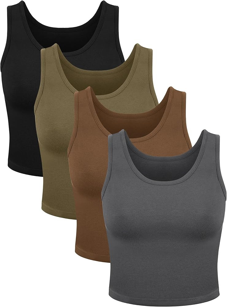4 Pieces Women Basic Crop Tank Top Short Sleeveless Sports Crop Top (Black, Dark Gray, Olive-Drab... | Amazon (US)