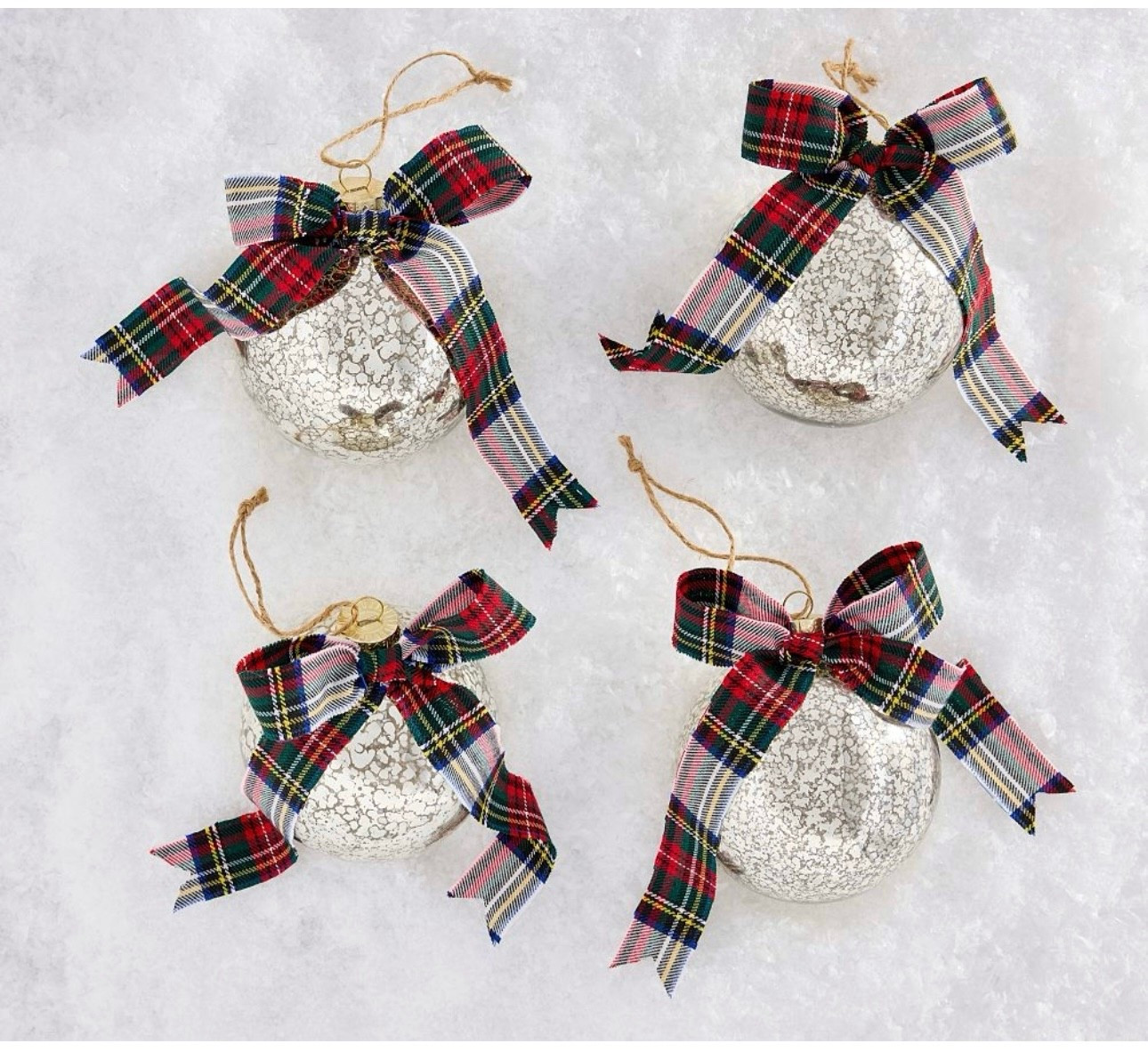 Christmas tree ornaments, mercury glass ornaments with plaid bow
Ralph Lauren Christmas decor 

#LTKHoliday #LTKHome #LTKSeasonal